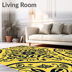 Dark Navy Floral Sunburst Yellow Mandala Rug