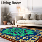 Emerald Peacock Feather Mandala Rug