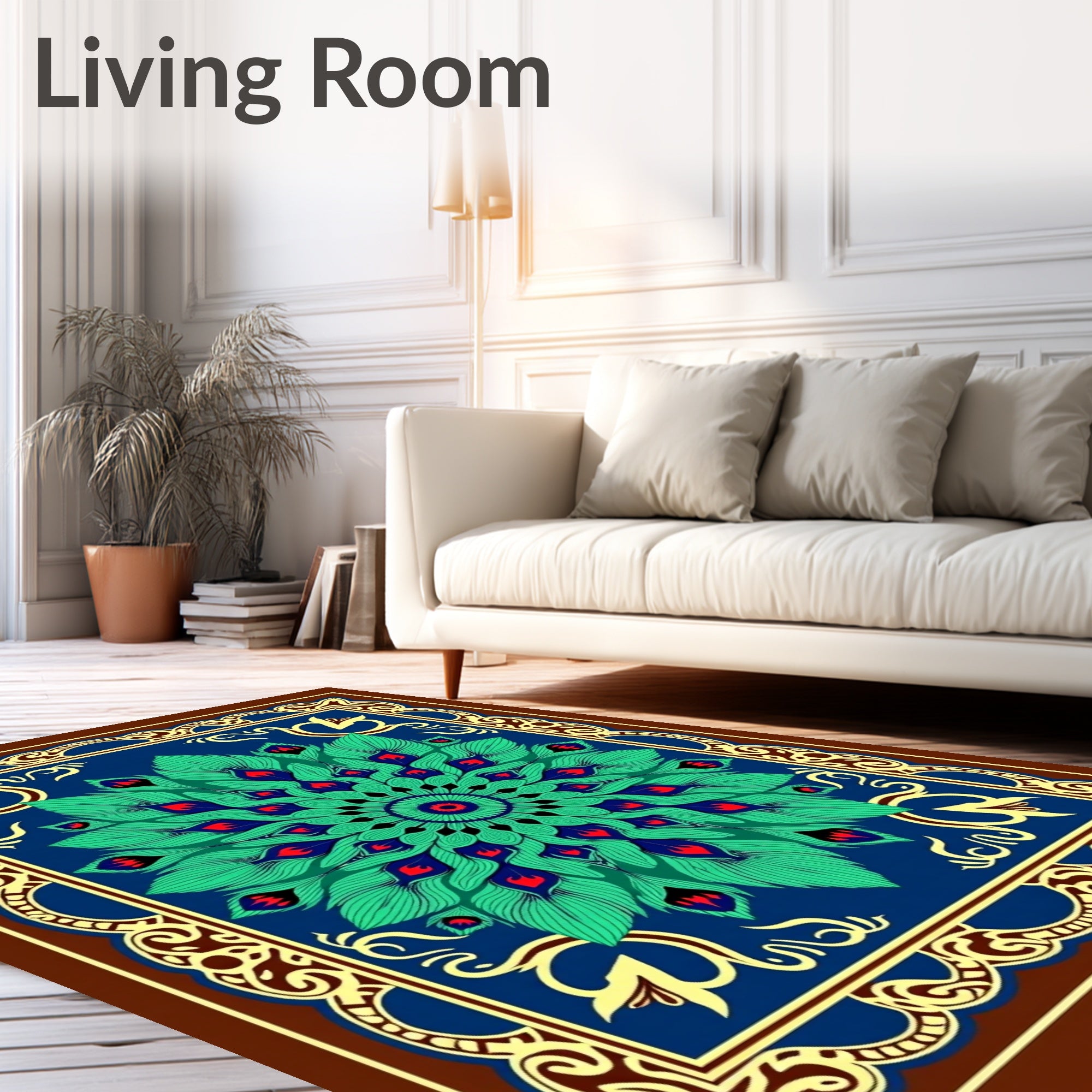 Emerald Peacock Feather Mandala Rug