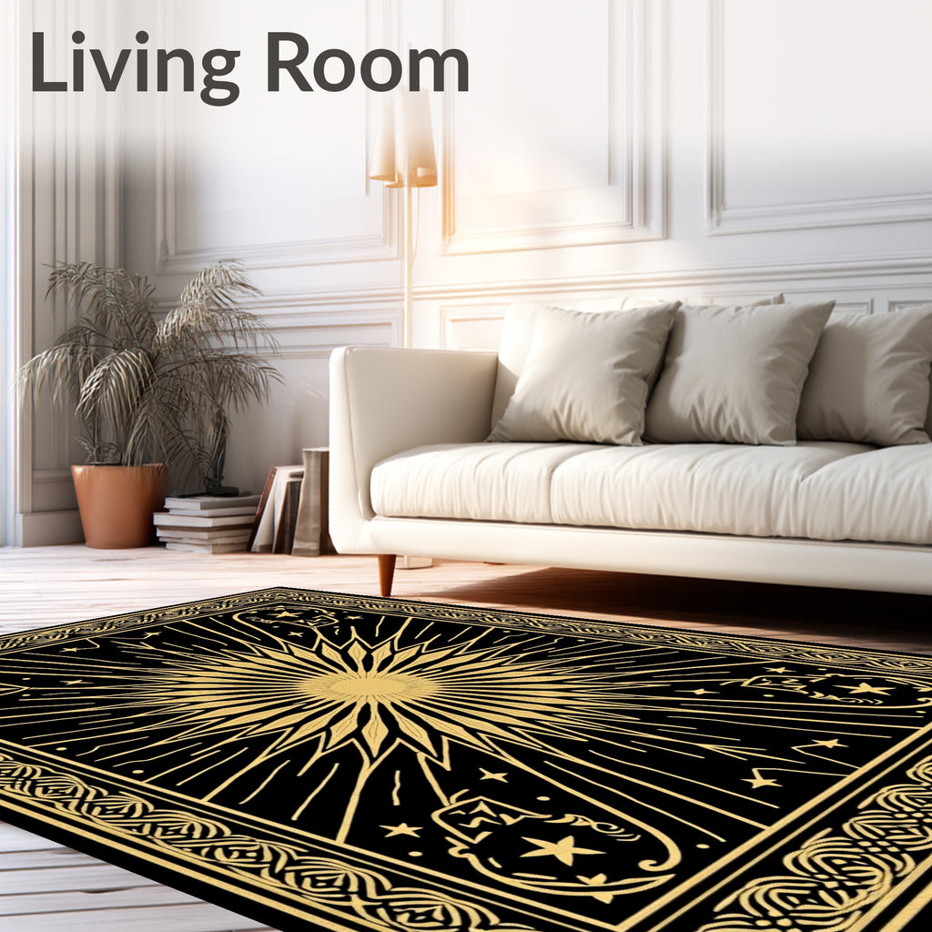 Golden Sunburst With Celestial Accents Rug
