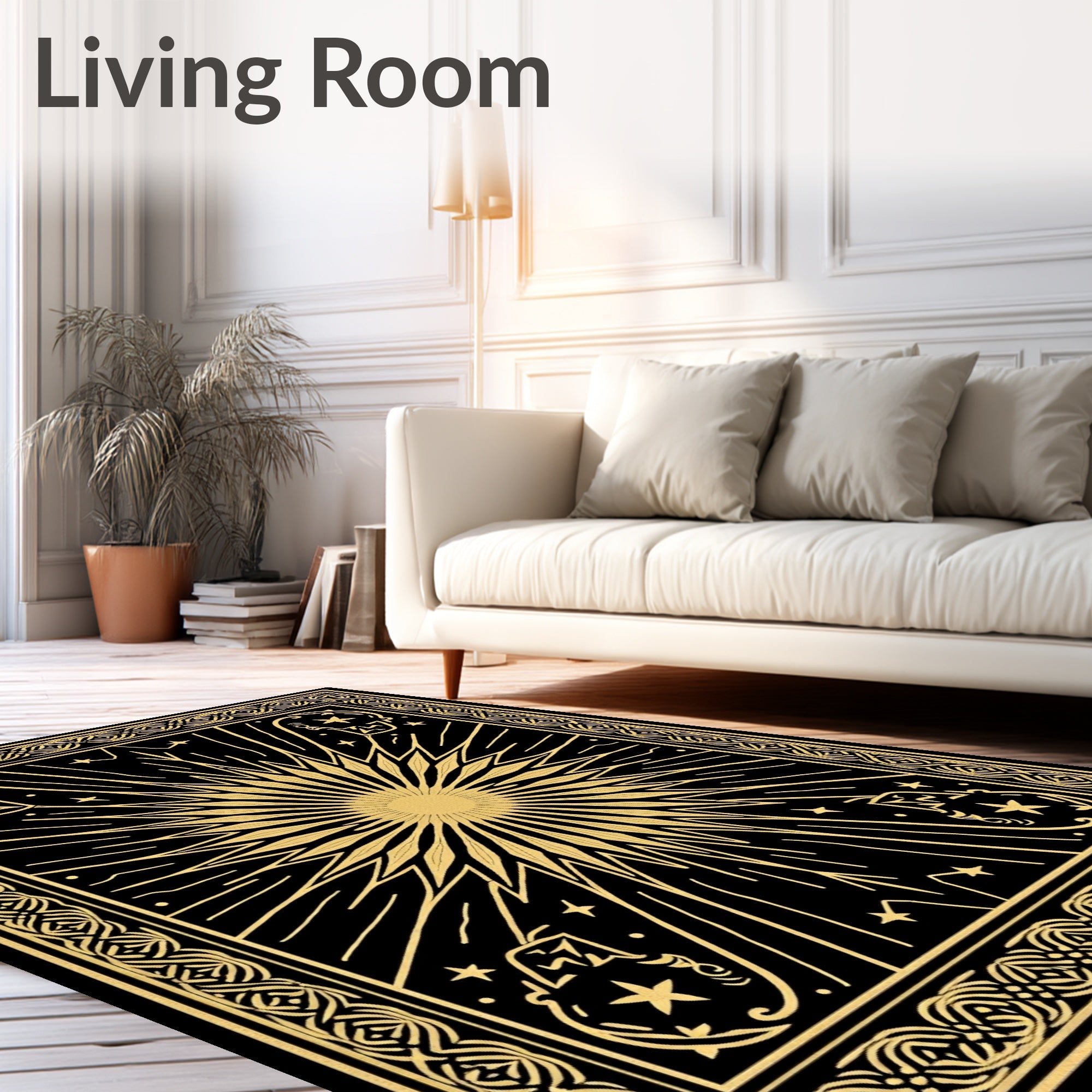 Golden Sunburst With Celestial Accents Rug