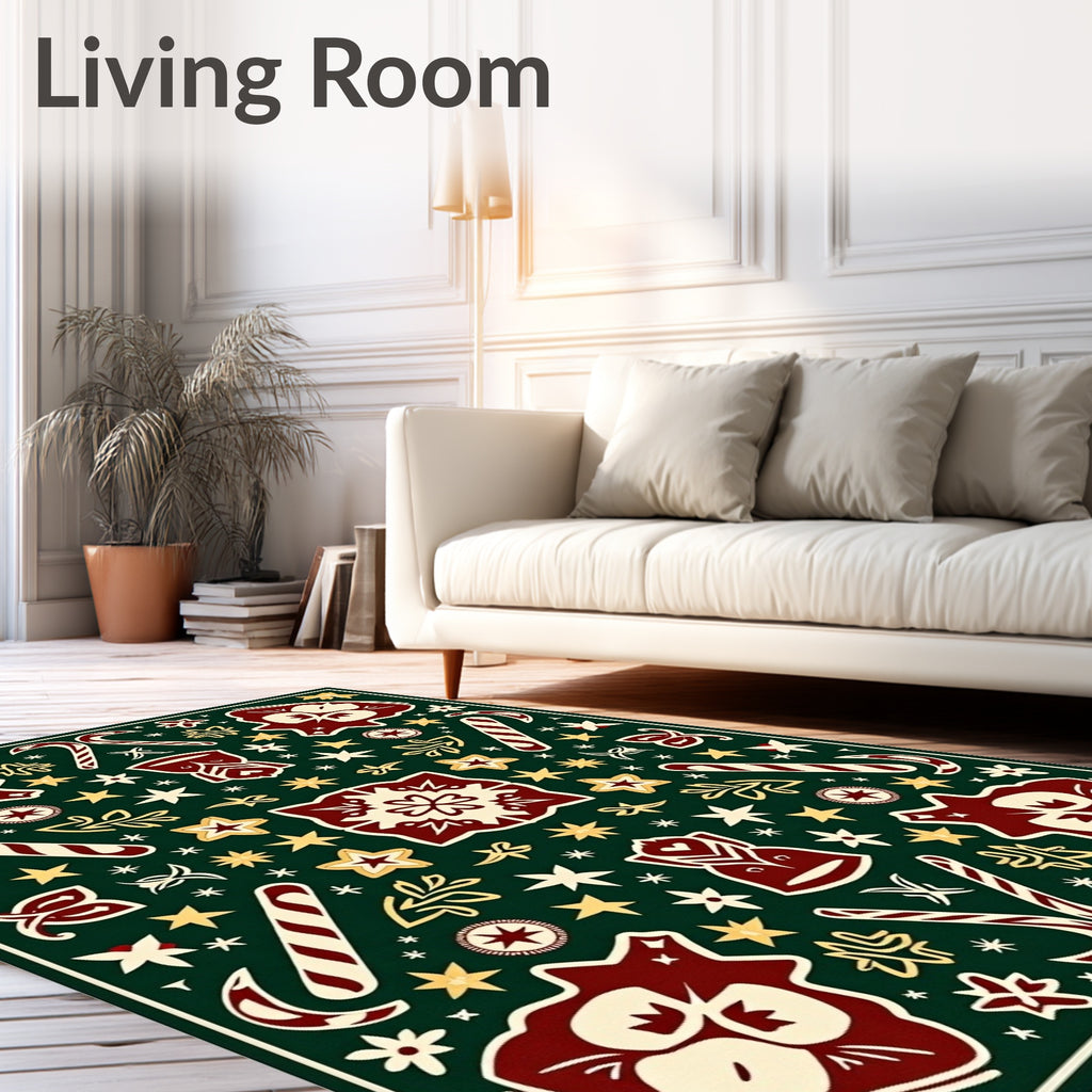 Merry Crimson Candy Cane Star Collage Rug