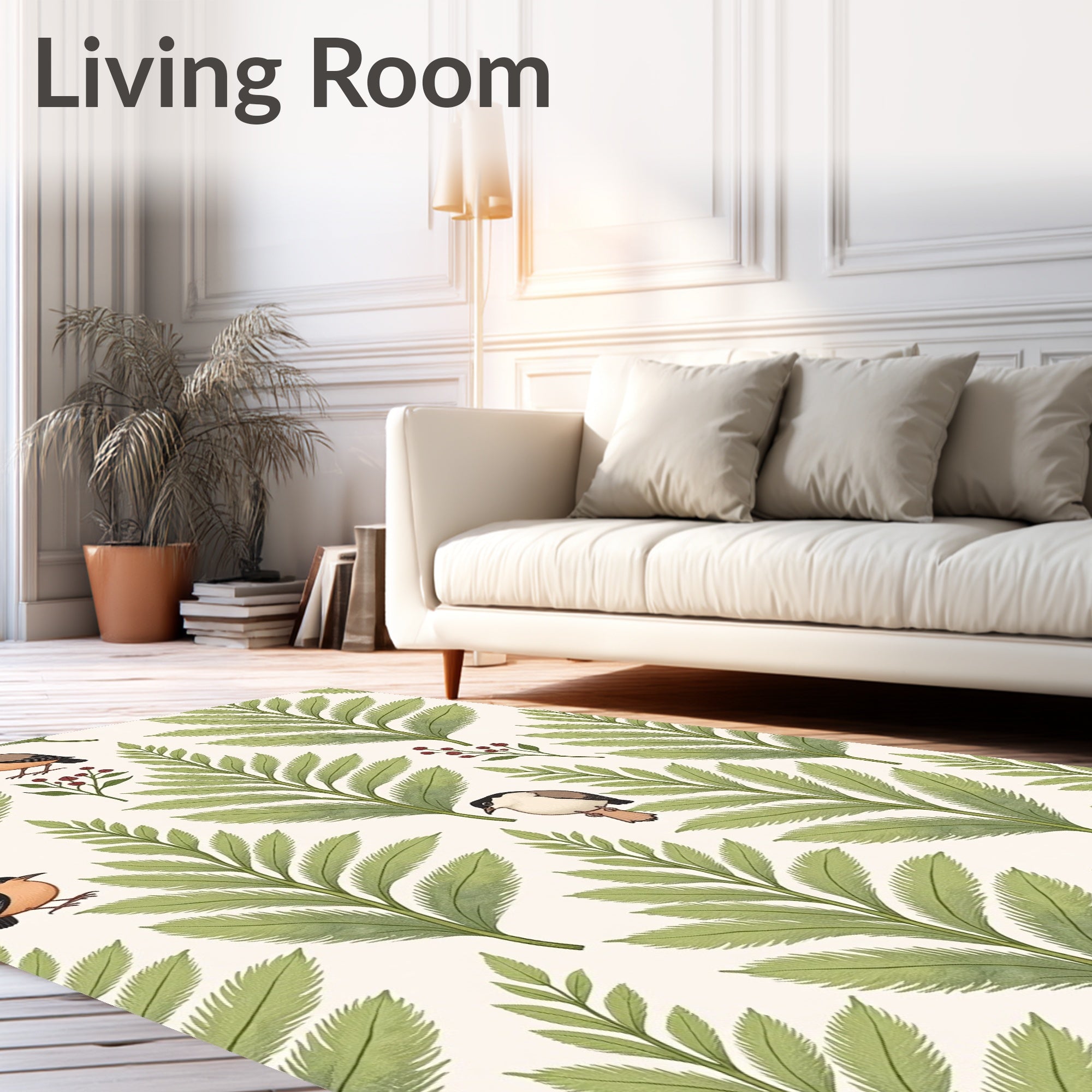 Whimsical Green Fern Bird Scatter Rug