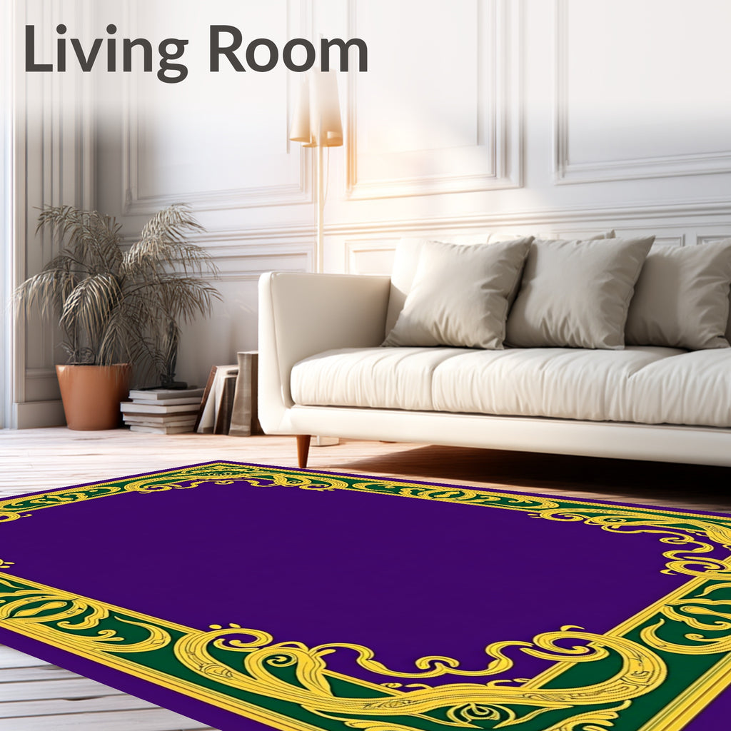 Regal Purple and Gold Ornate Border Rug