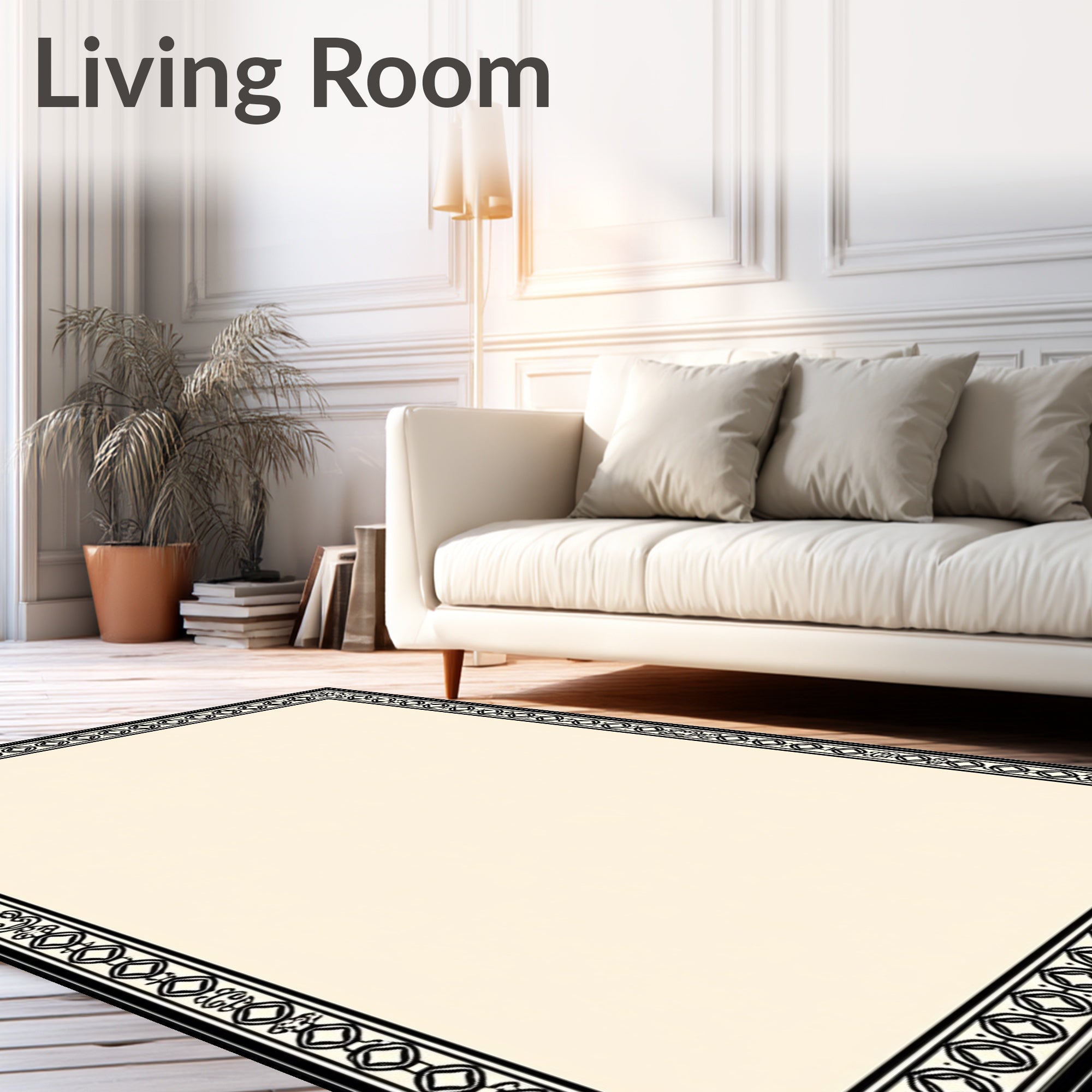 Black Cream Geometric Border Rug