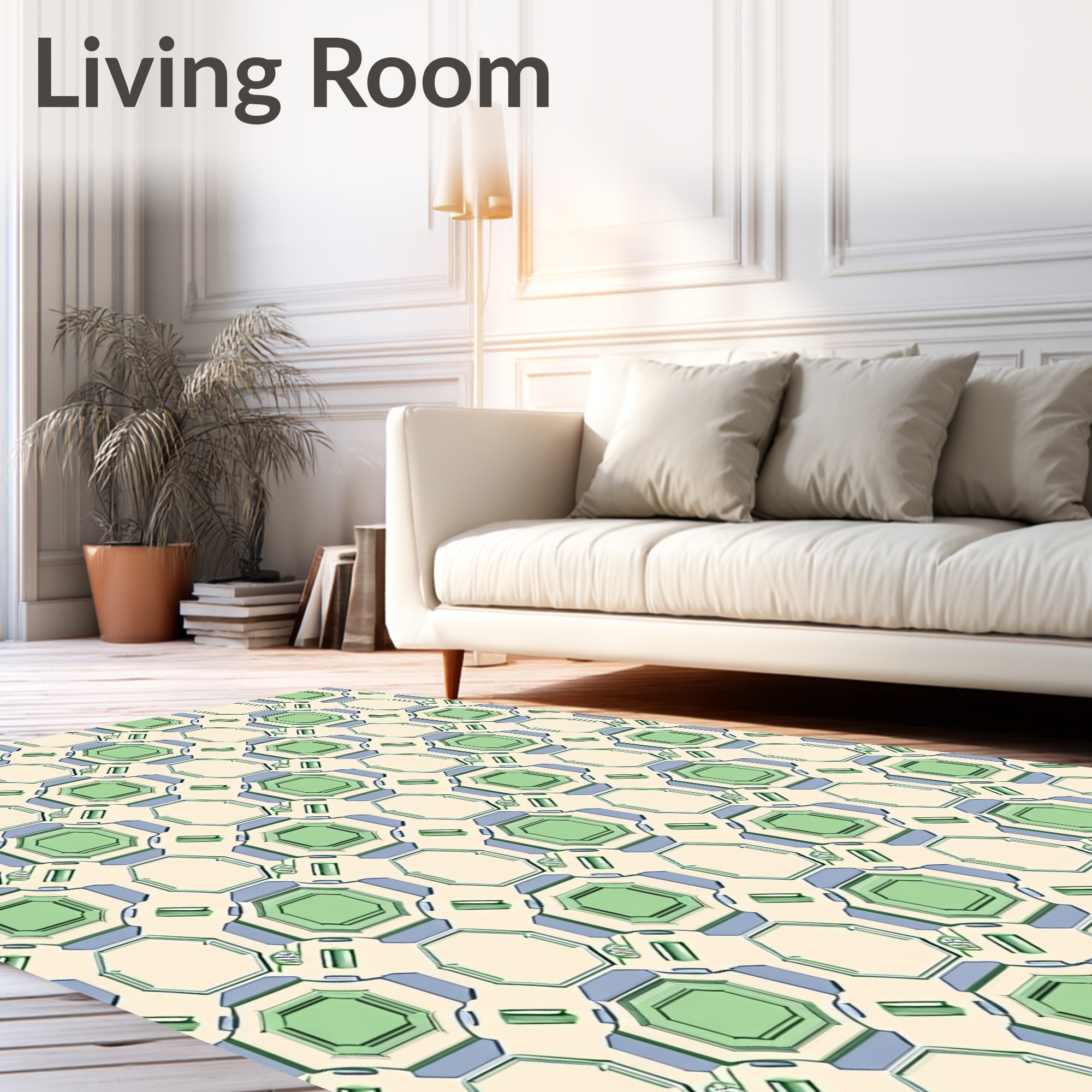 Geometric Emerald Octagon Arrangement Rug