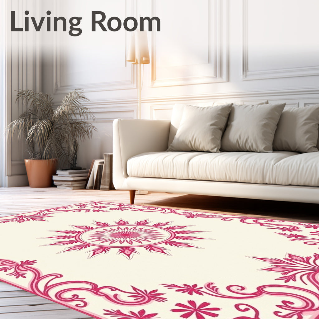 Vintage Crimson Floral Frame Medallion Rug
