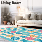 Aquatic Shell Starfish Foliage Stripes Rug