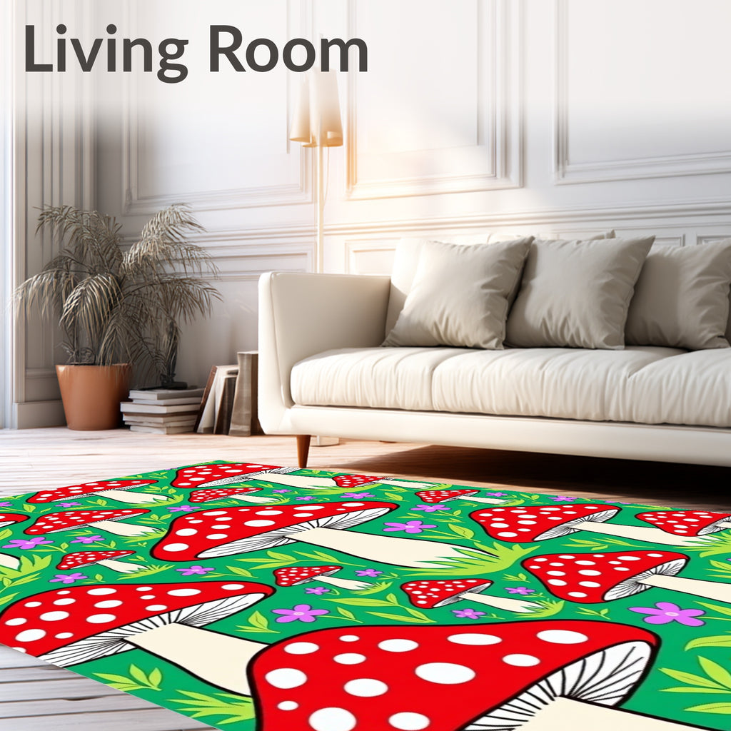 Whimsical Red Mushroom Garden Rug