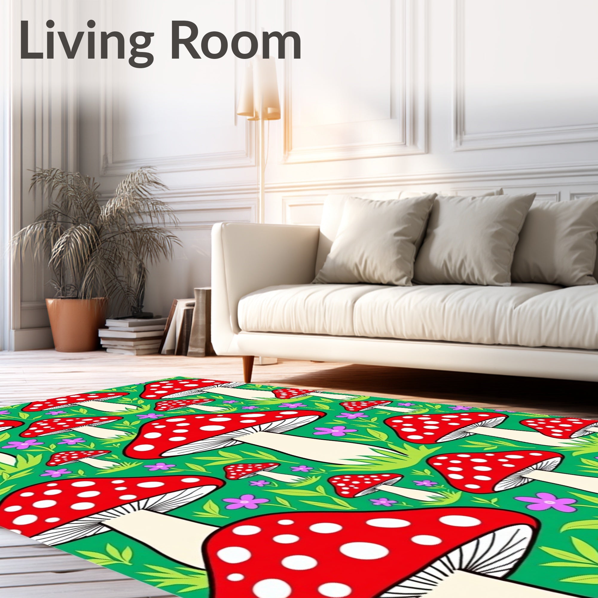 Whimsical Red Mushroom Garden Rug