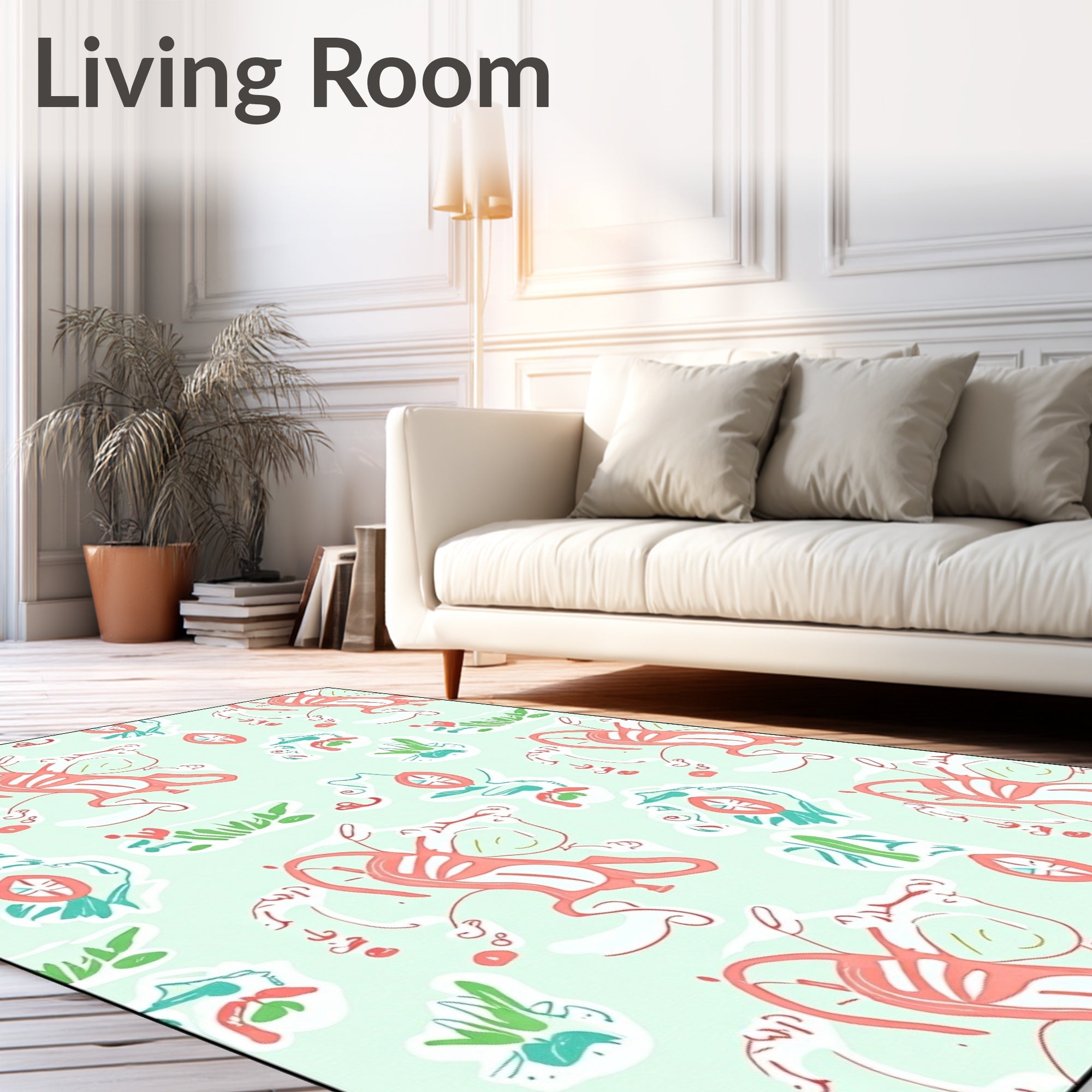 Coral Blue Green Whimsical Sketch Repeat Rug
