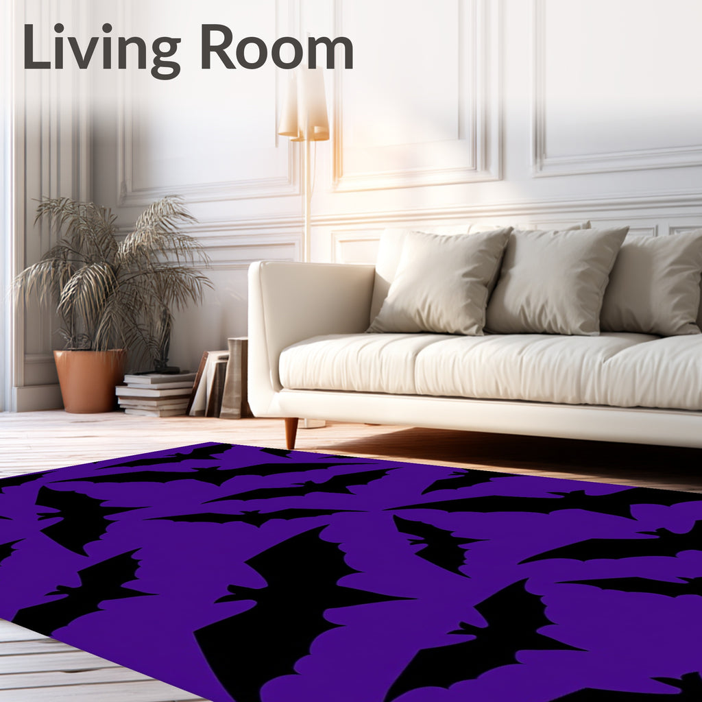 Dark Flying Bats Purple Background Rug