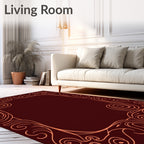 Deep Rose Swirl Scroll Border Rug