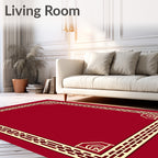 Crimson Bordered Geometric Square Frame Rug