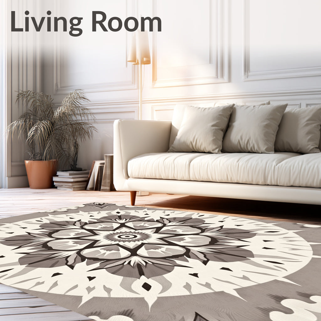 Monochromatic Radial Floral Mandala Rug