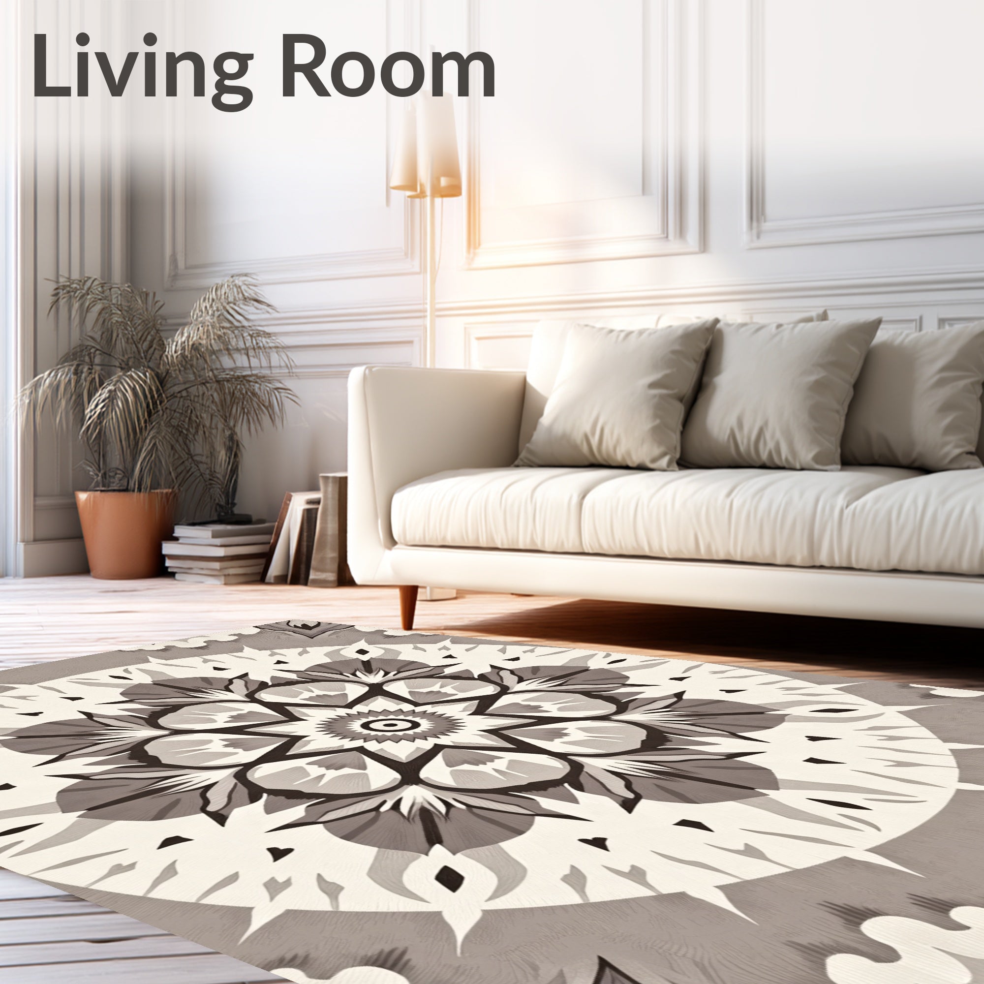 Monochromatic Radial Floral Mandala Rug