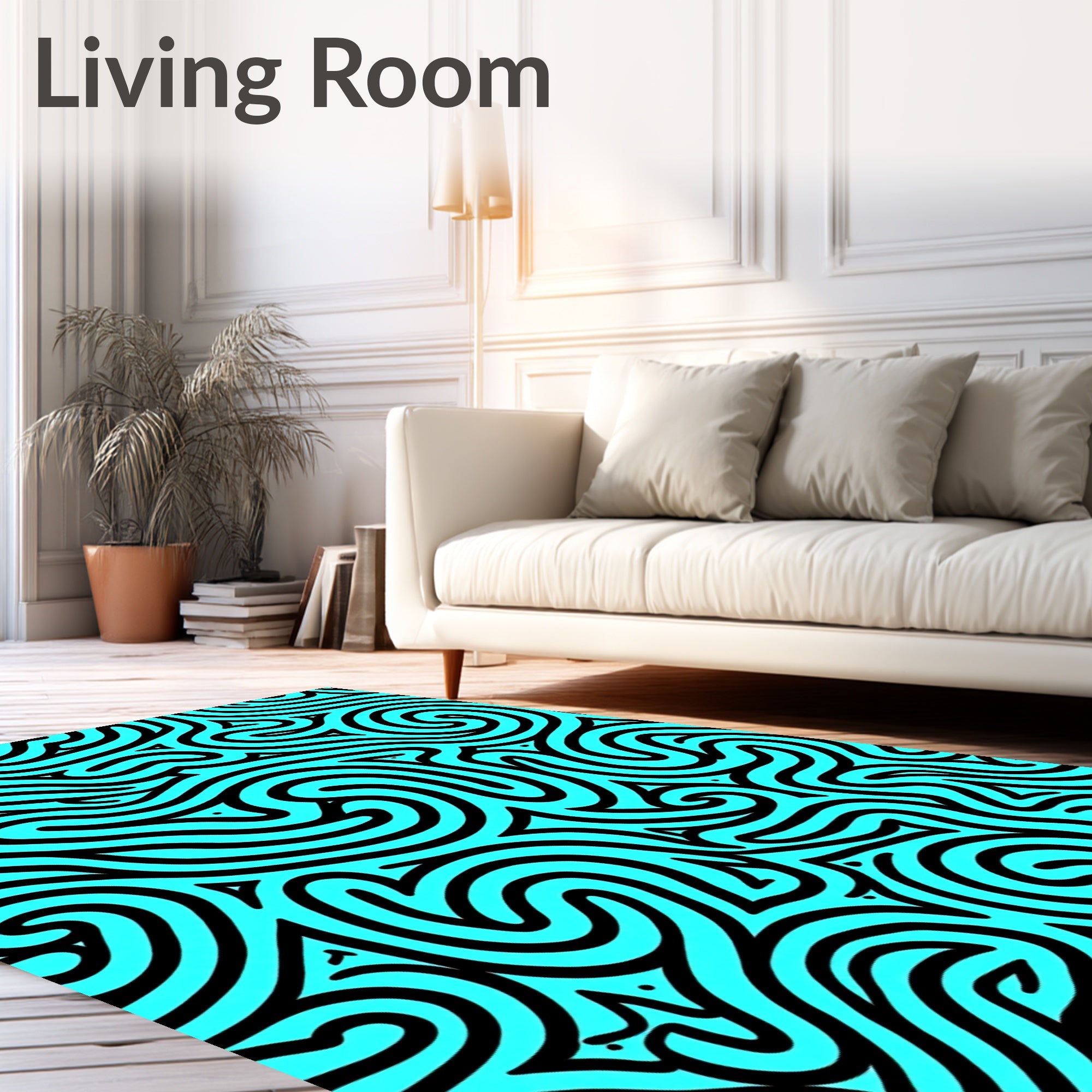 Aqua Black Abstract Swirls Rug
