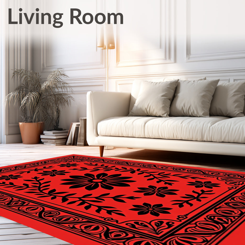 Bold Red Floral Garland Art Rug
