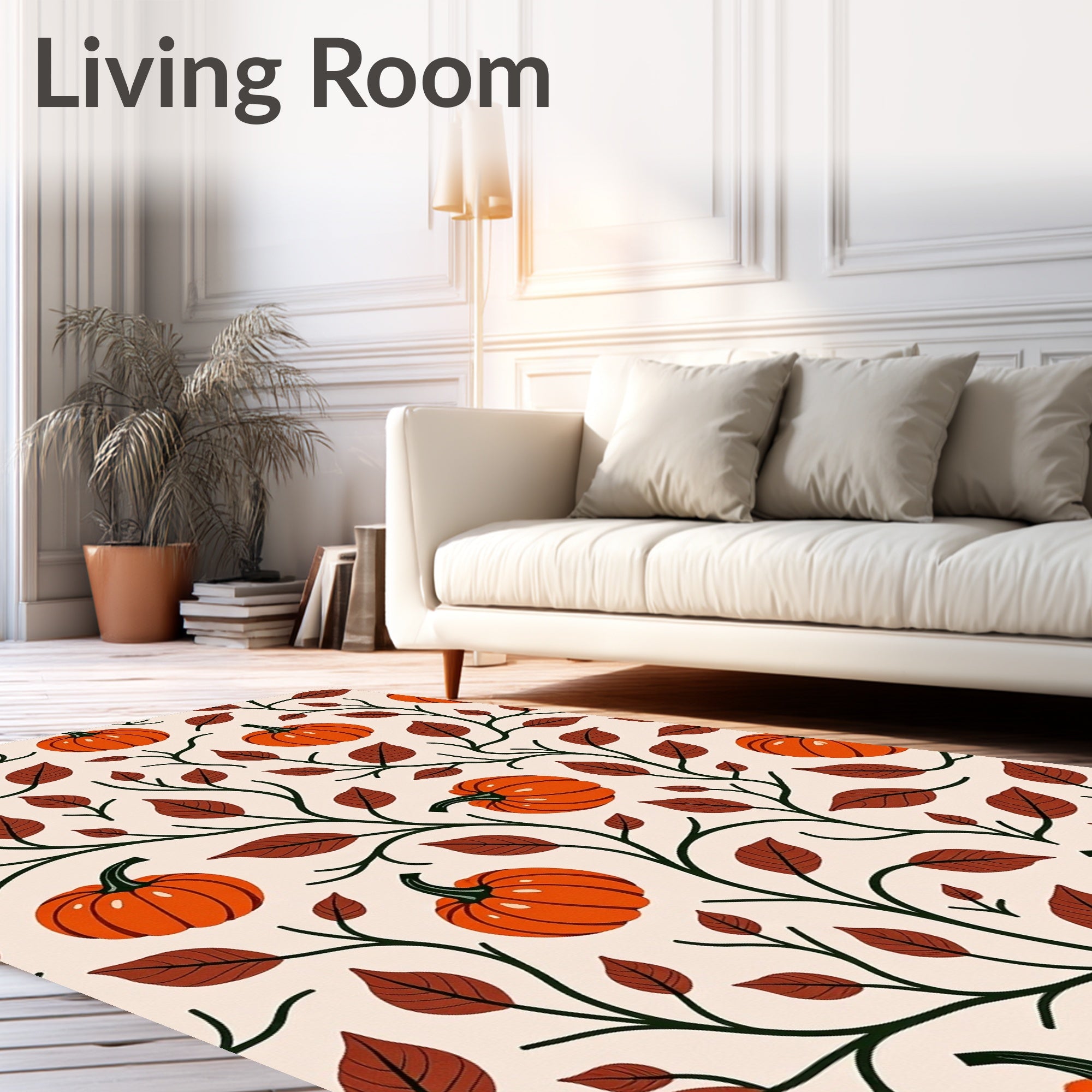 Harvest Orange Pumpkin Vine Print Rug