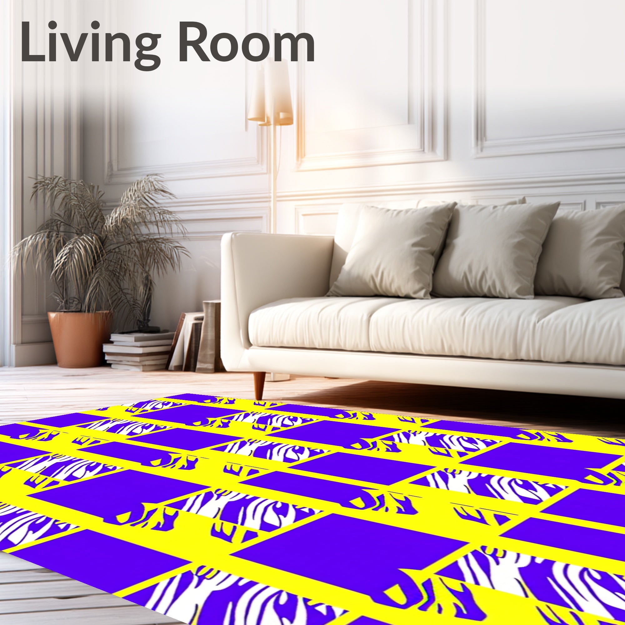 Bold Yellow Purple Abstract Checkered Rug