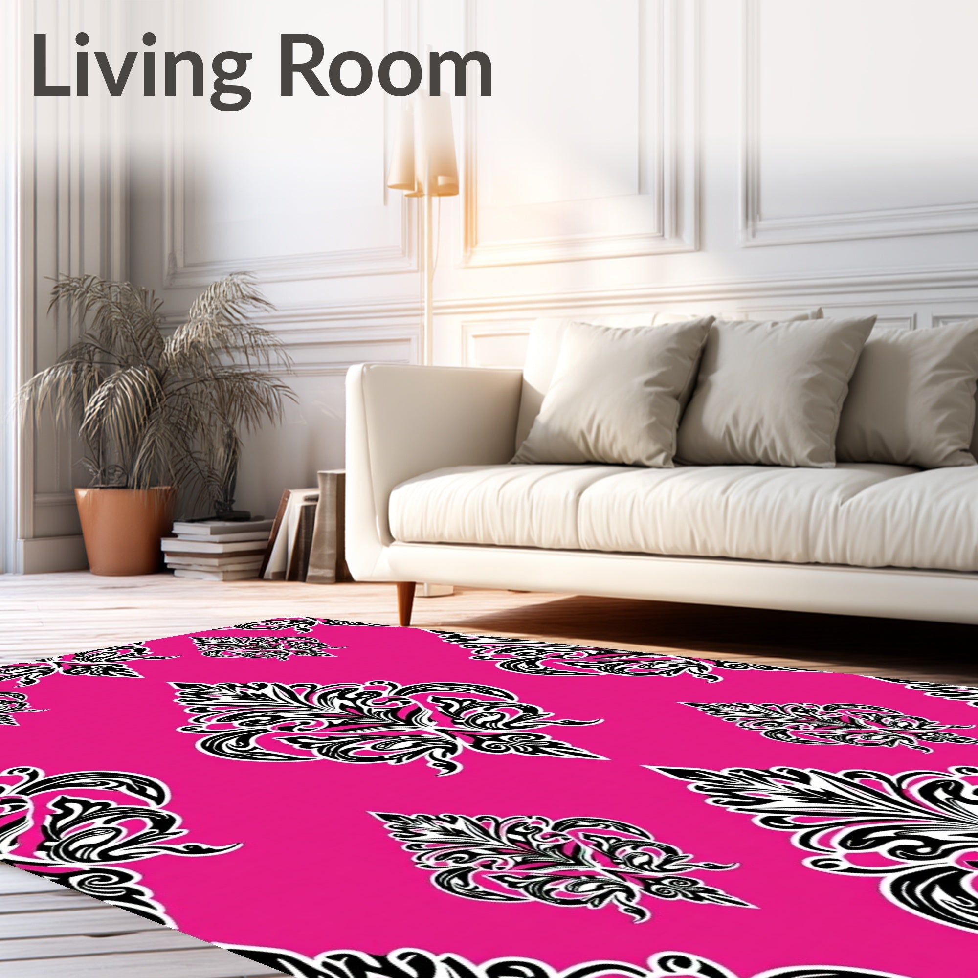 Bold Magenta Damask Element Rug