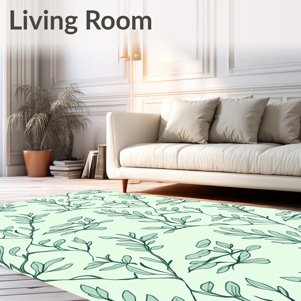 Mint Green Leafy Vine Scroll Rug