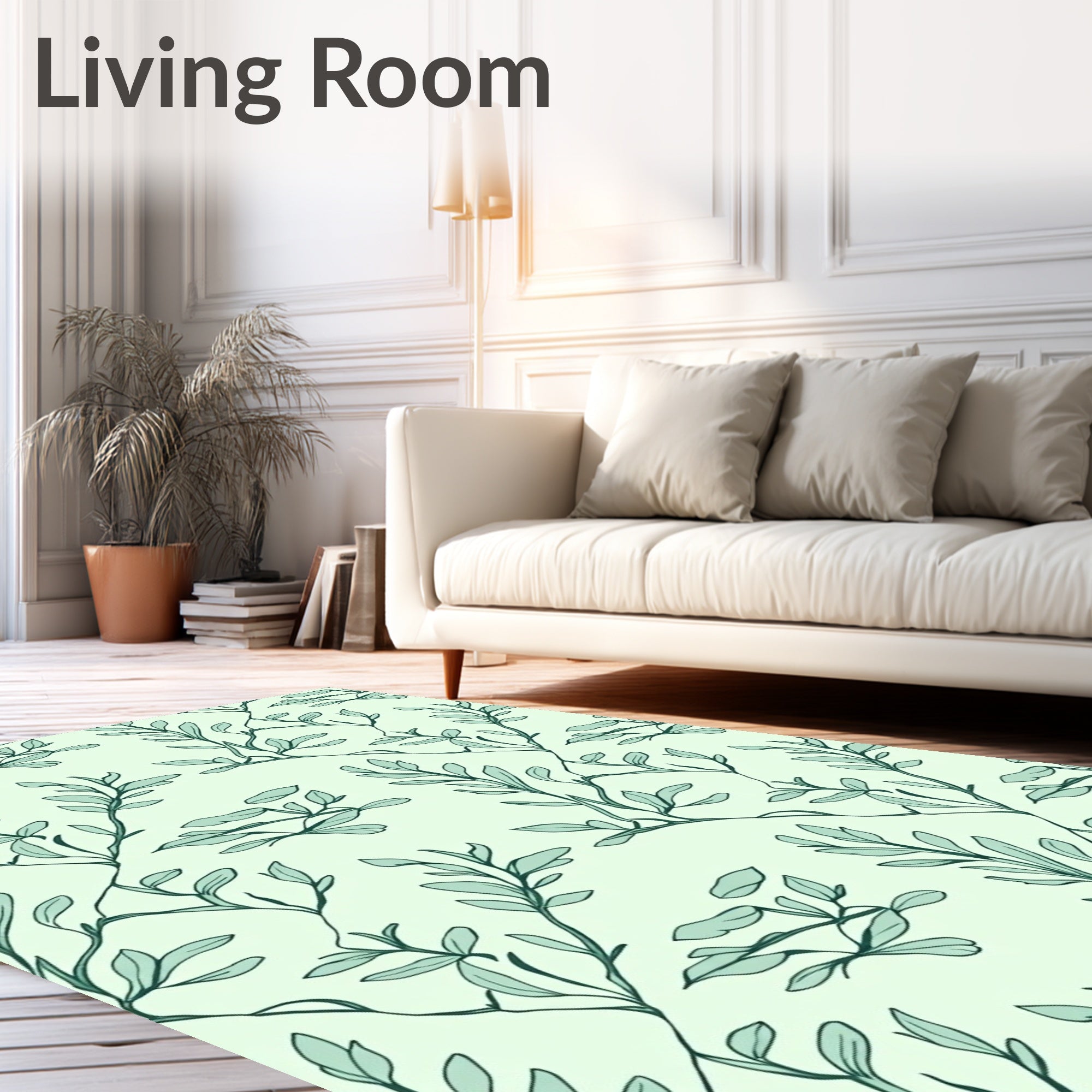 Mint Green Leafy Vine Scroll Rug