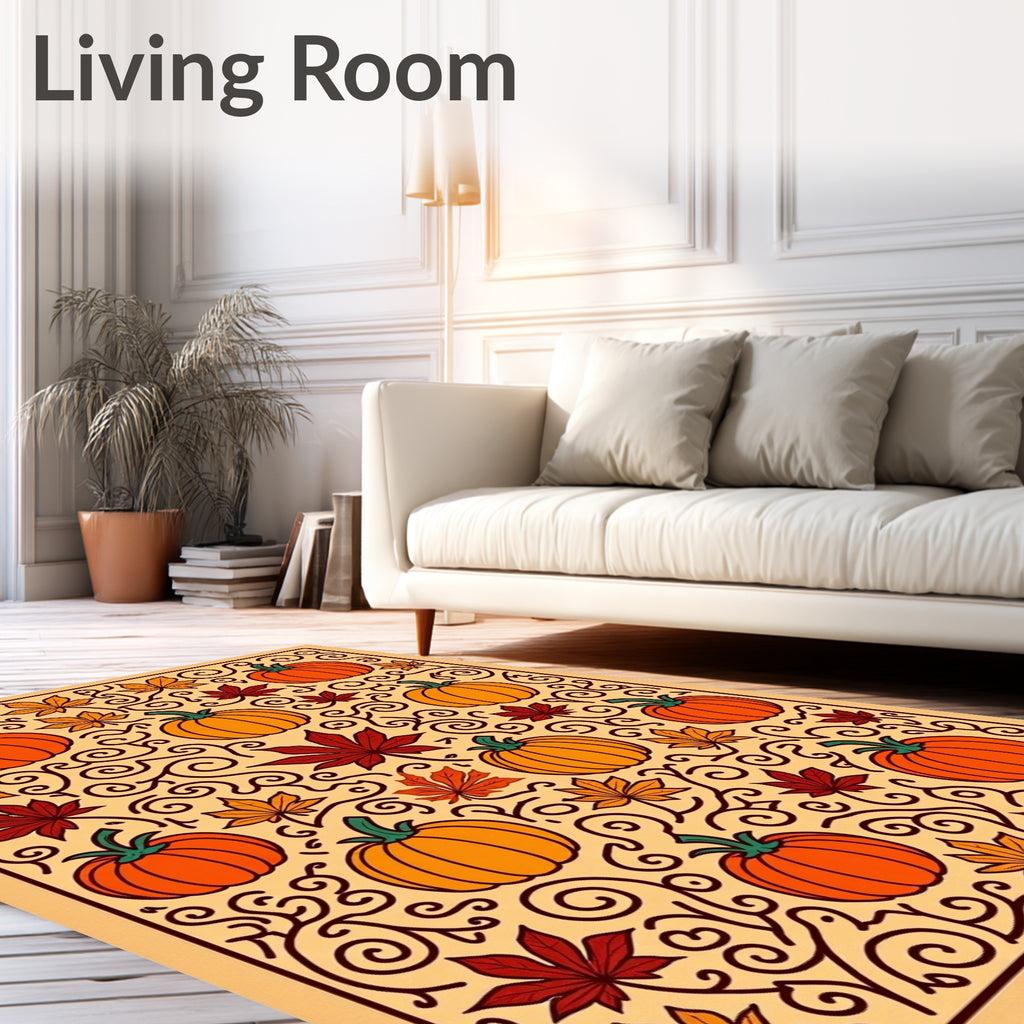 Autumn Pumpkin Leaf Scrollwork Rug