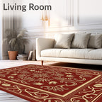 Rich Red Gold Floral Scroll Rug