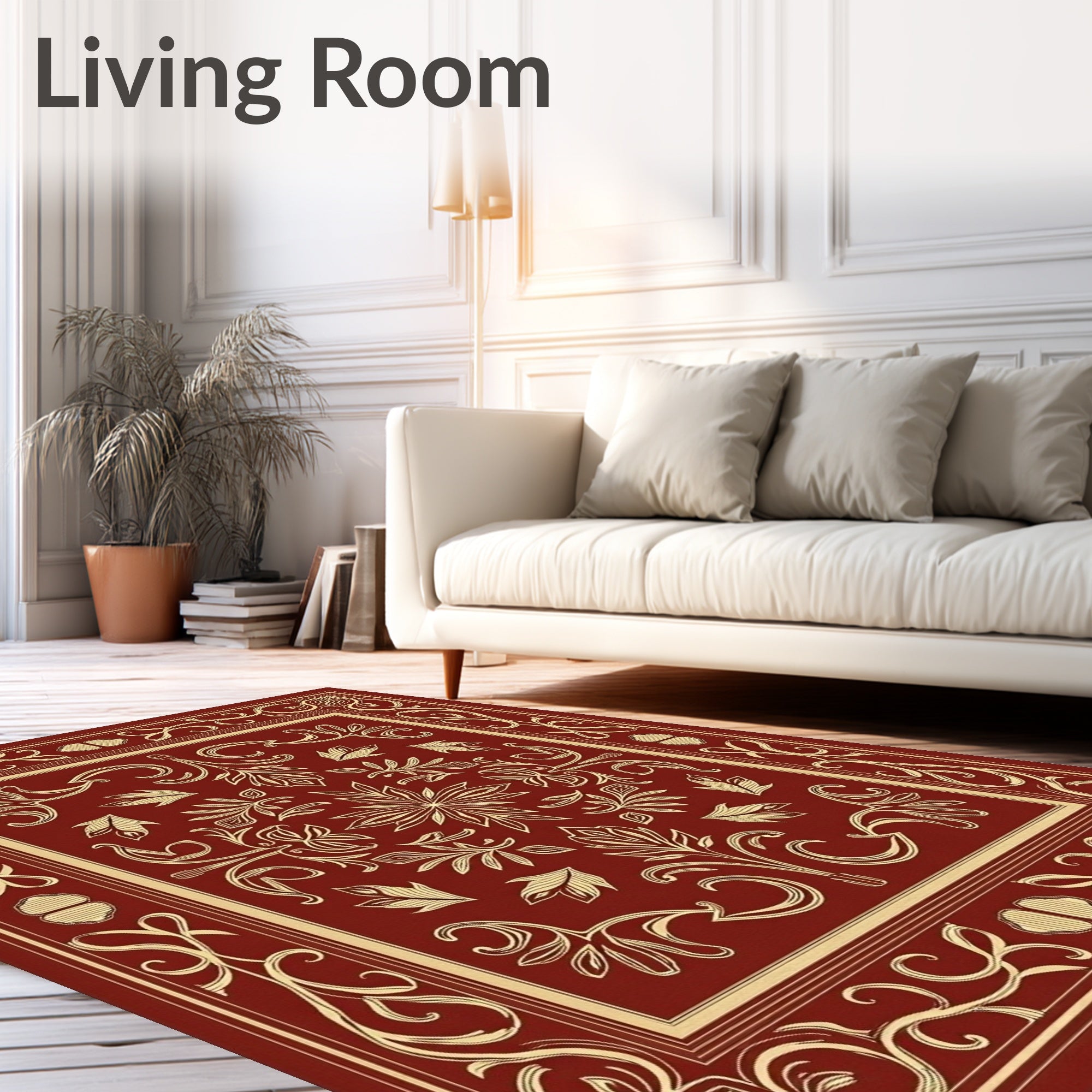 Rich Red Gold Floral Scroll Rug
