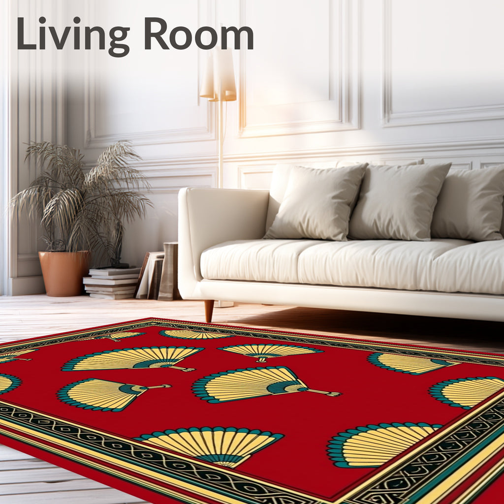 Red Fan Motif Border Rug