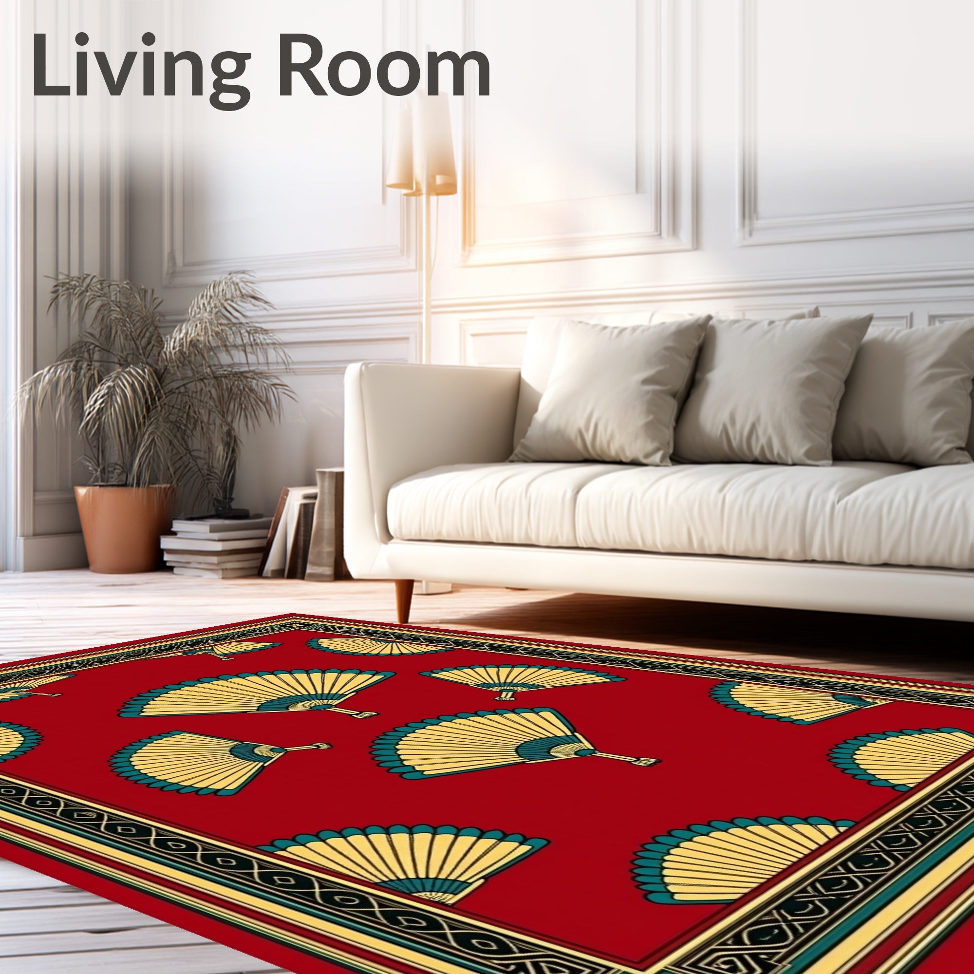 Red Fan Motif Border Rug