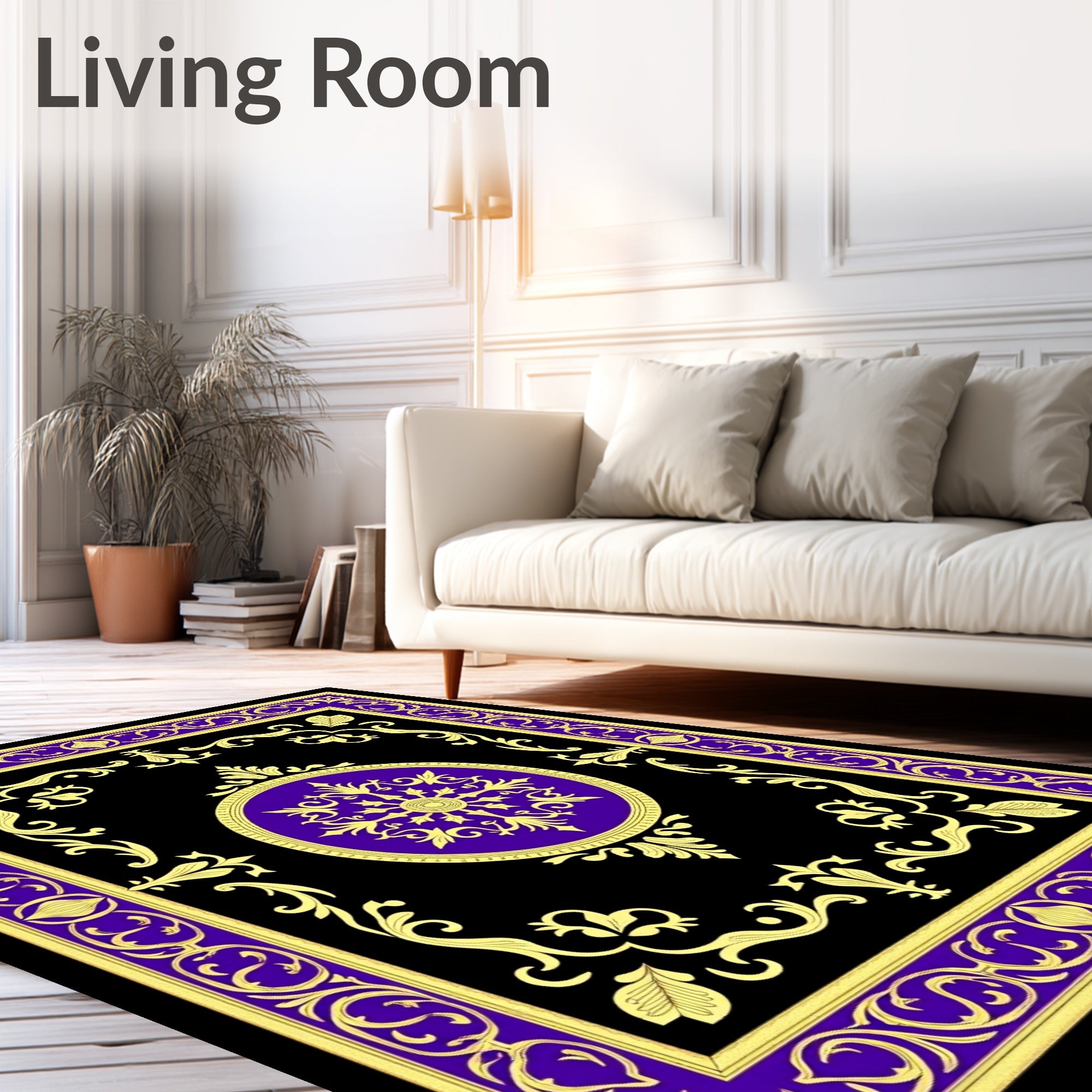 Ornate Purple Gold Black Medallion Rug