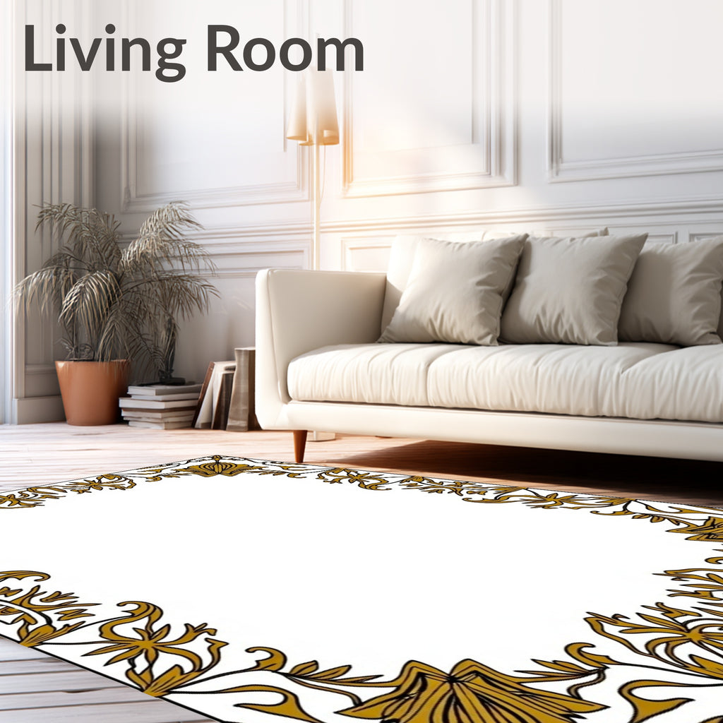 Golden Art Nouveau Floral Border Rug
