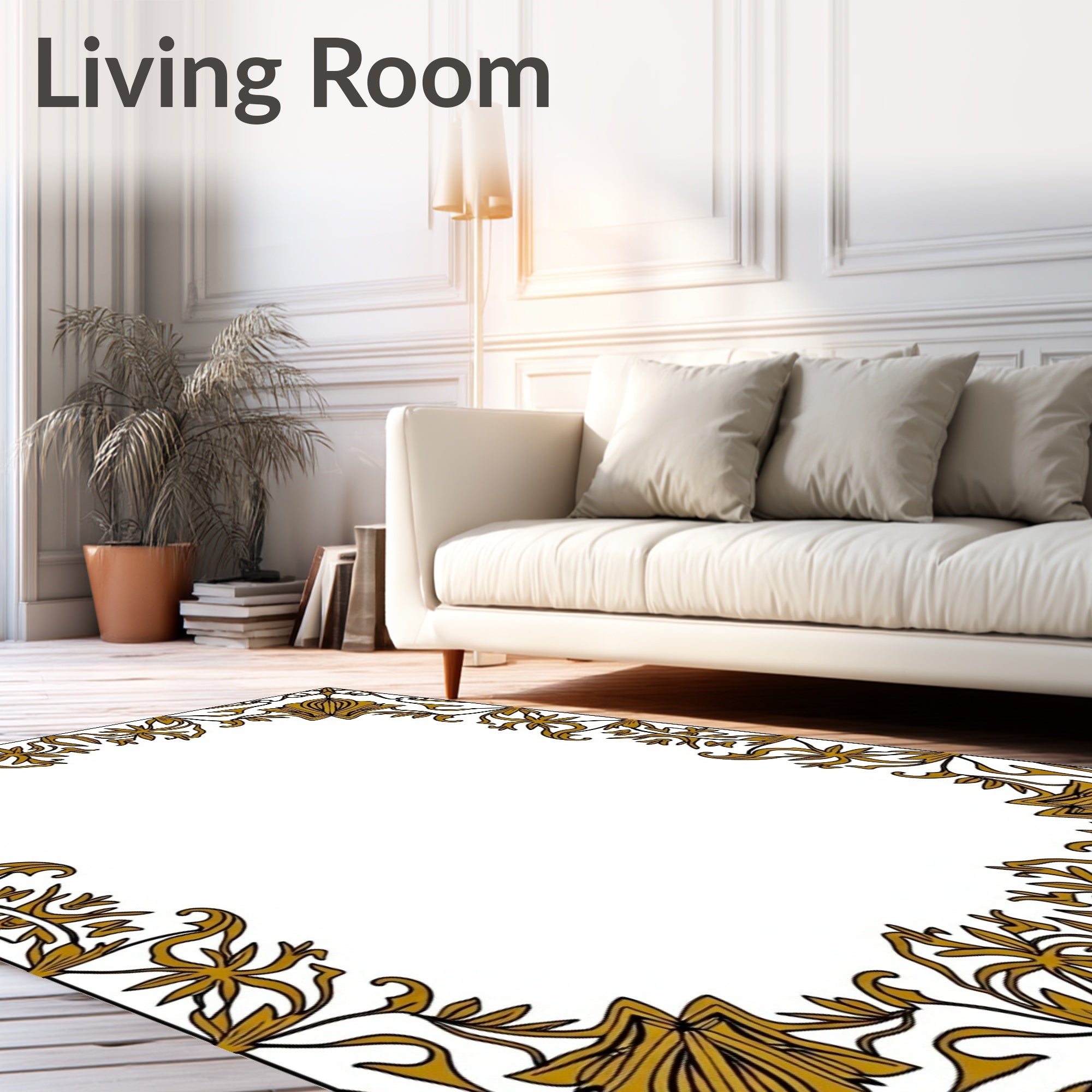 Golden Art Nouveau Floral Border Rug