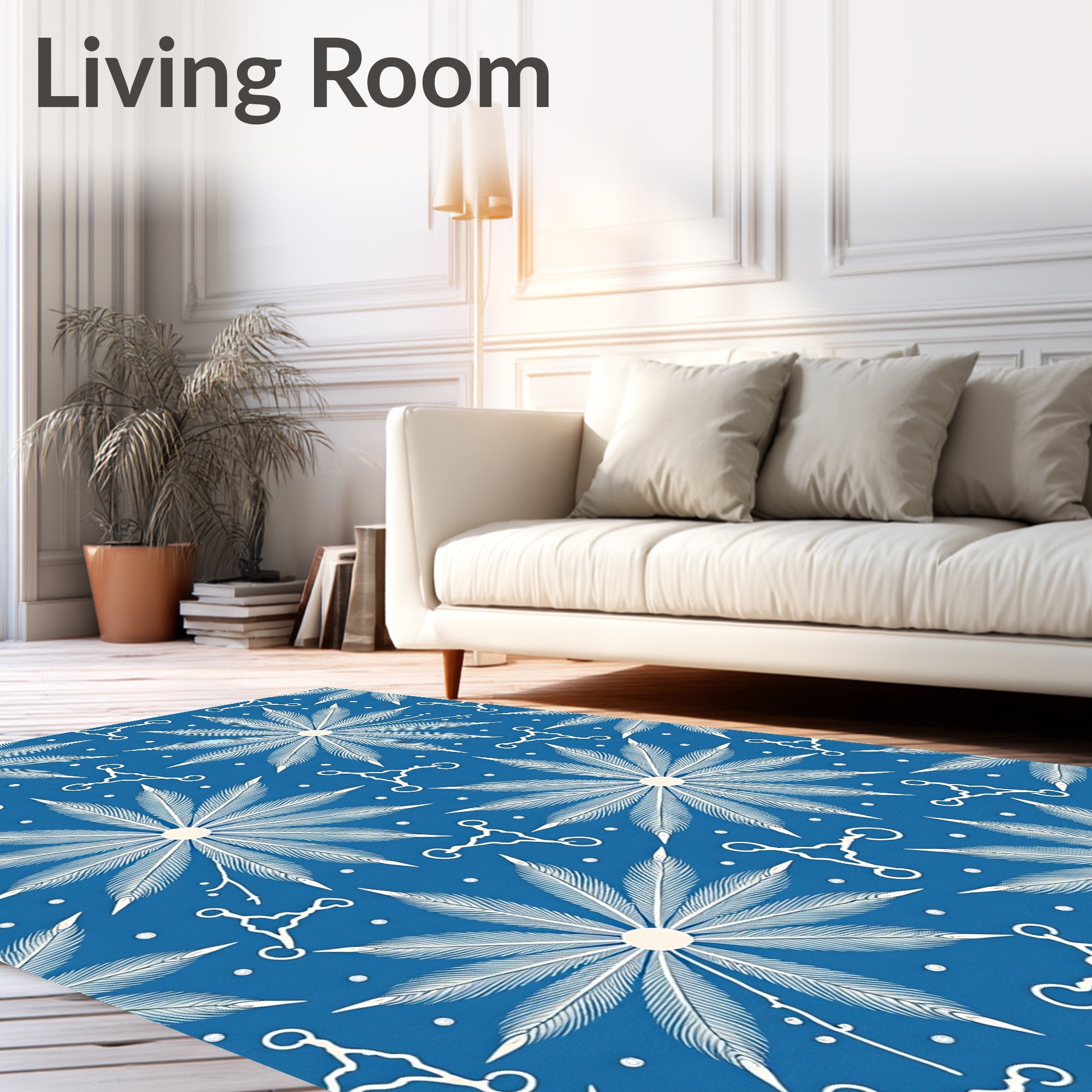 Cerulean White Feathered Starburst Medallion Rug