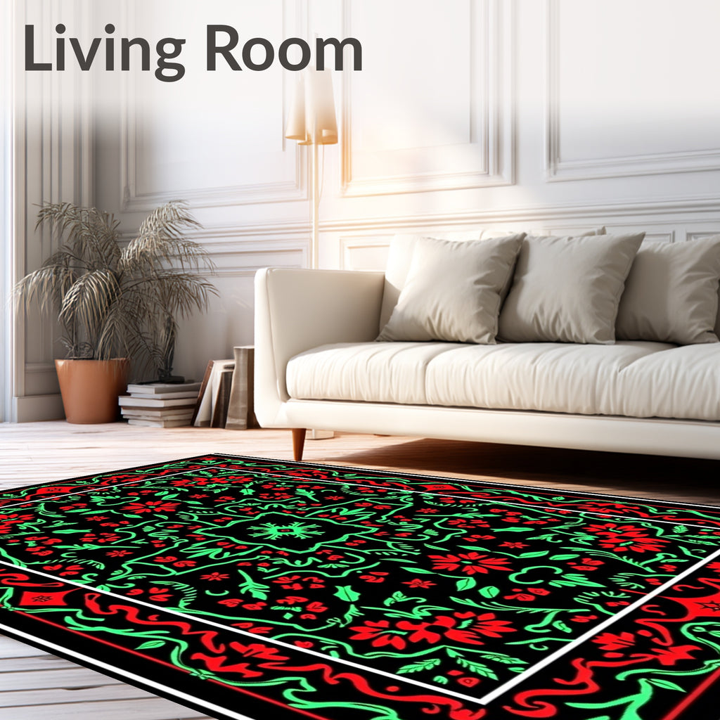 Crimson Green Floral Lattice Rug