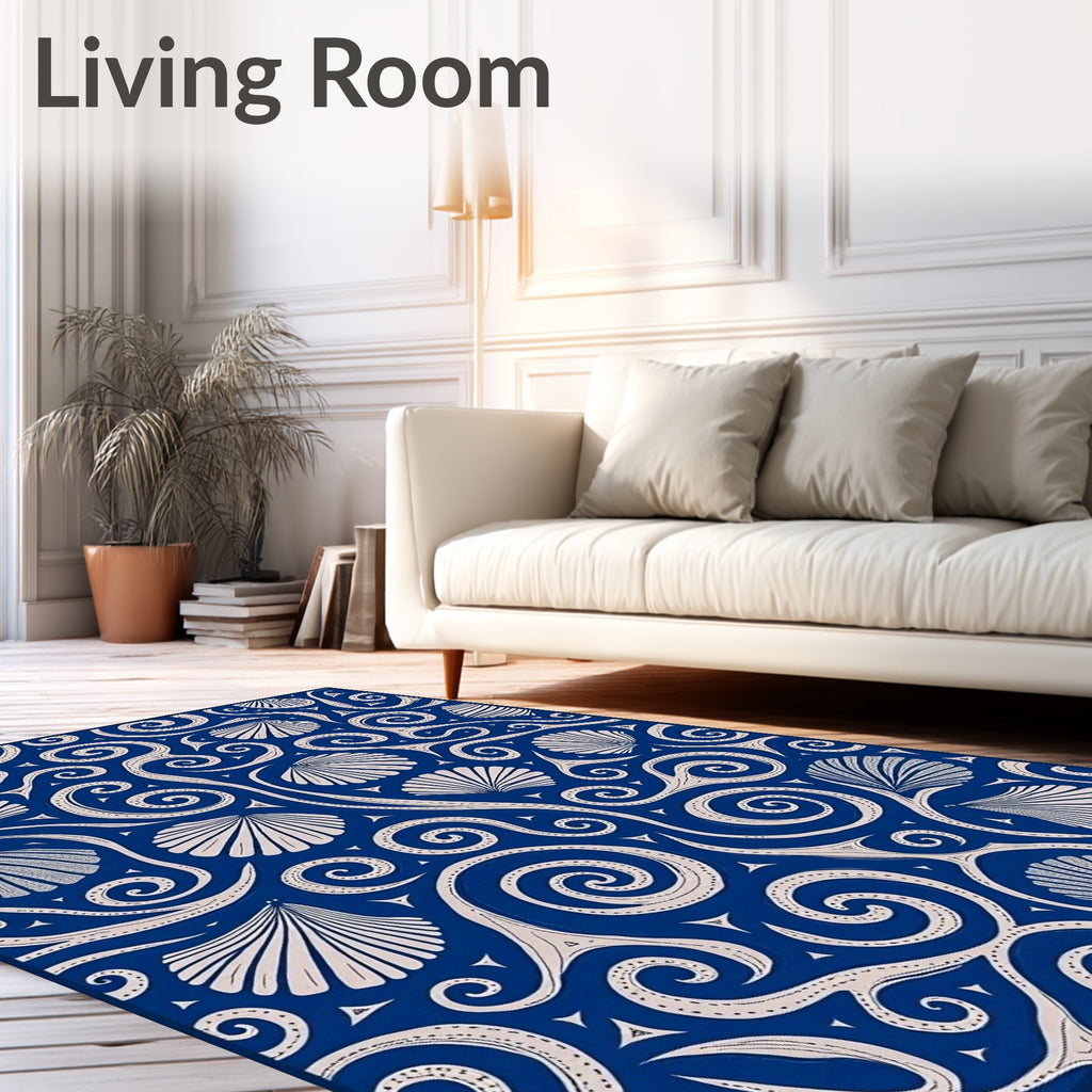 Deep Blue Scallop Swirls Rug