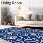 Deep Blue Scallop Swirls Rug