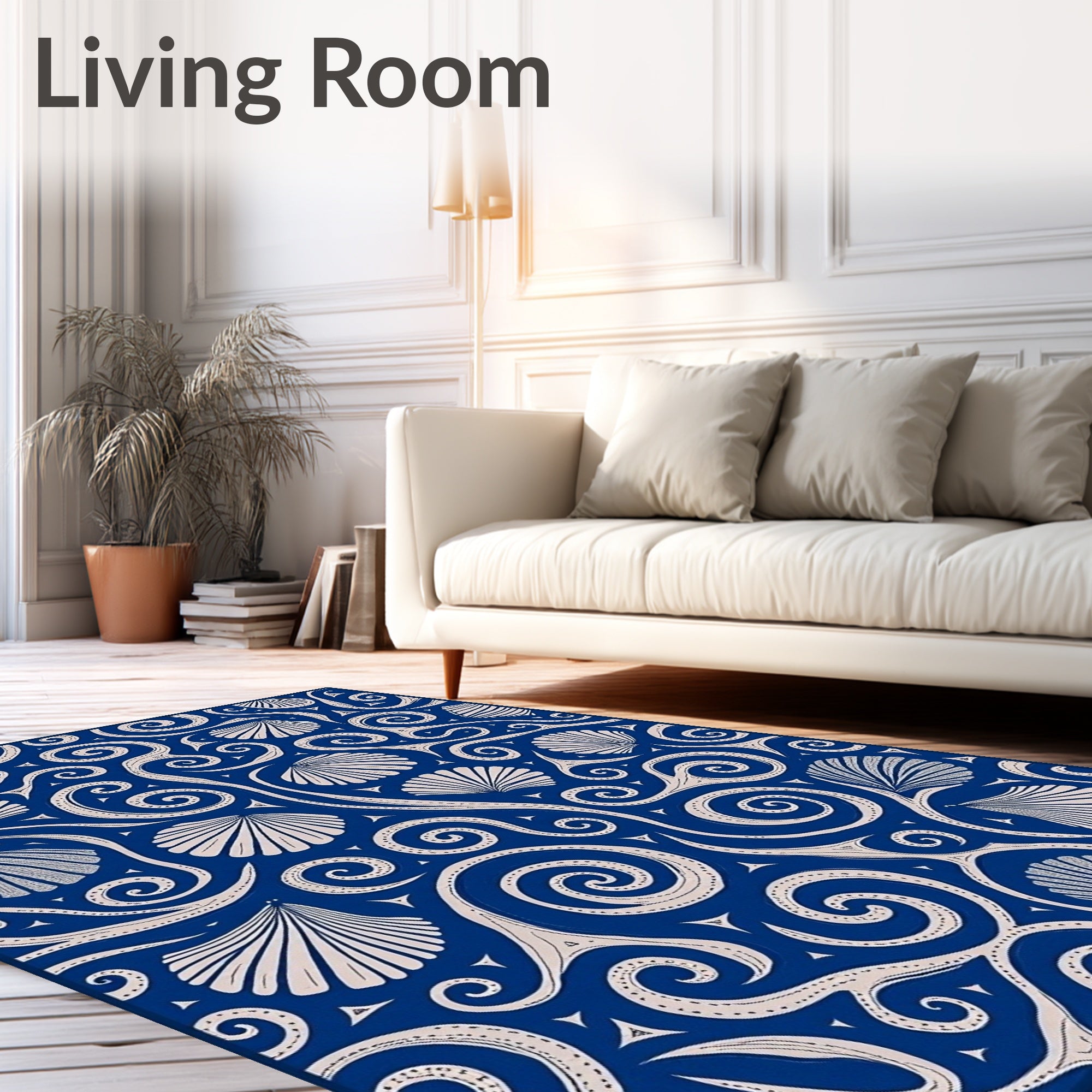 Deep Blue Scallop Swirls Rug