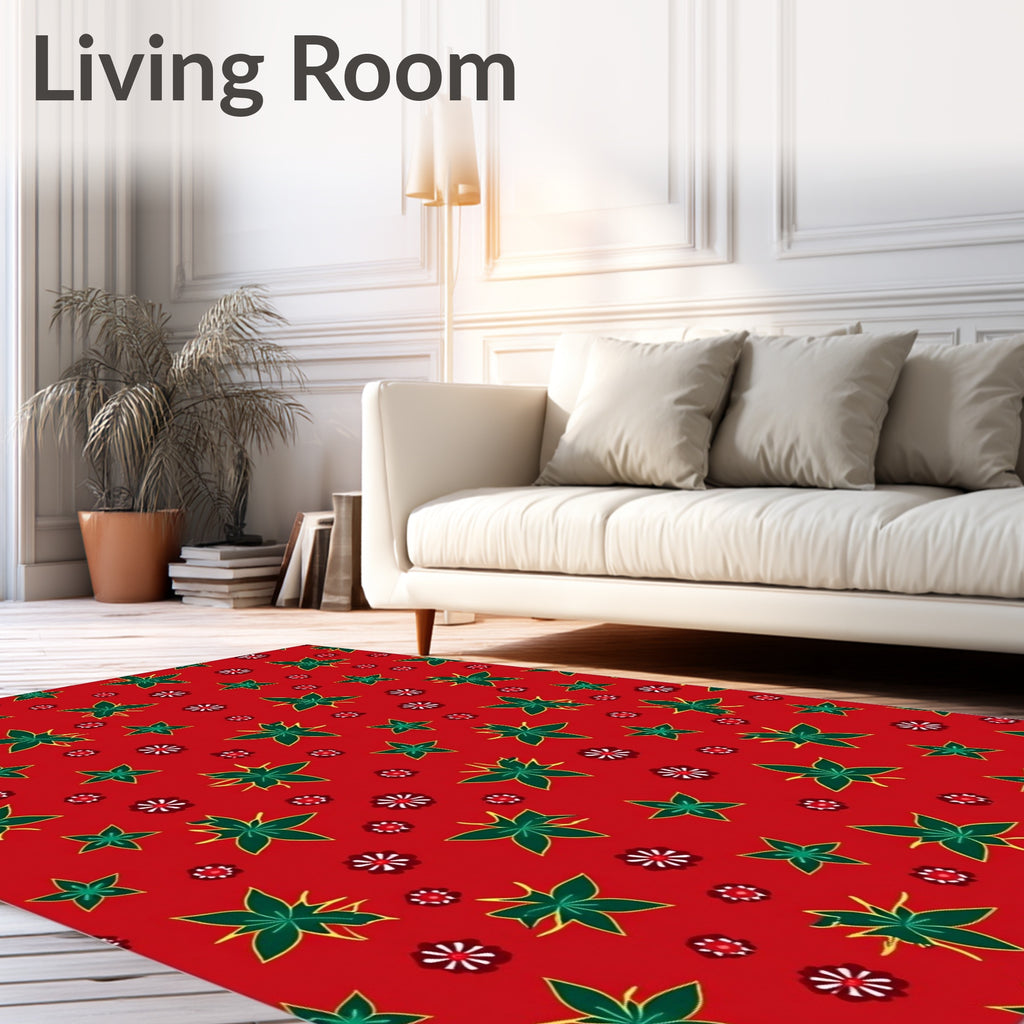 Crimson Scattered Starburst Floral Rug