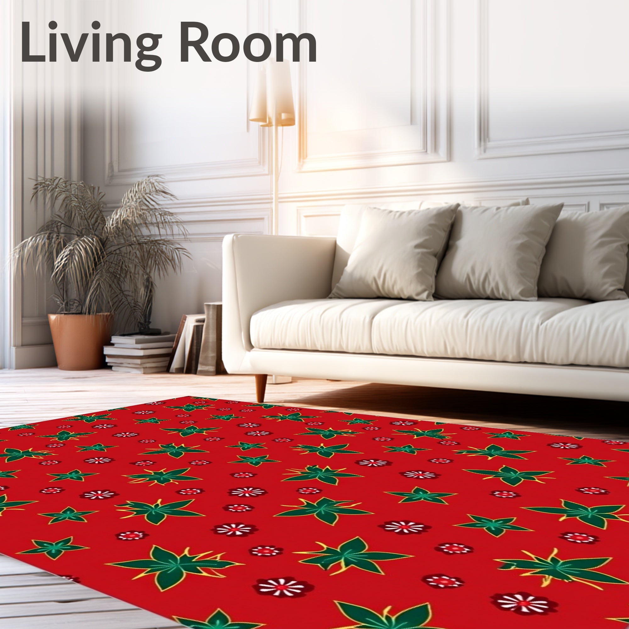Crimson Scattered Starburst Floral Rug