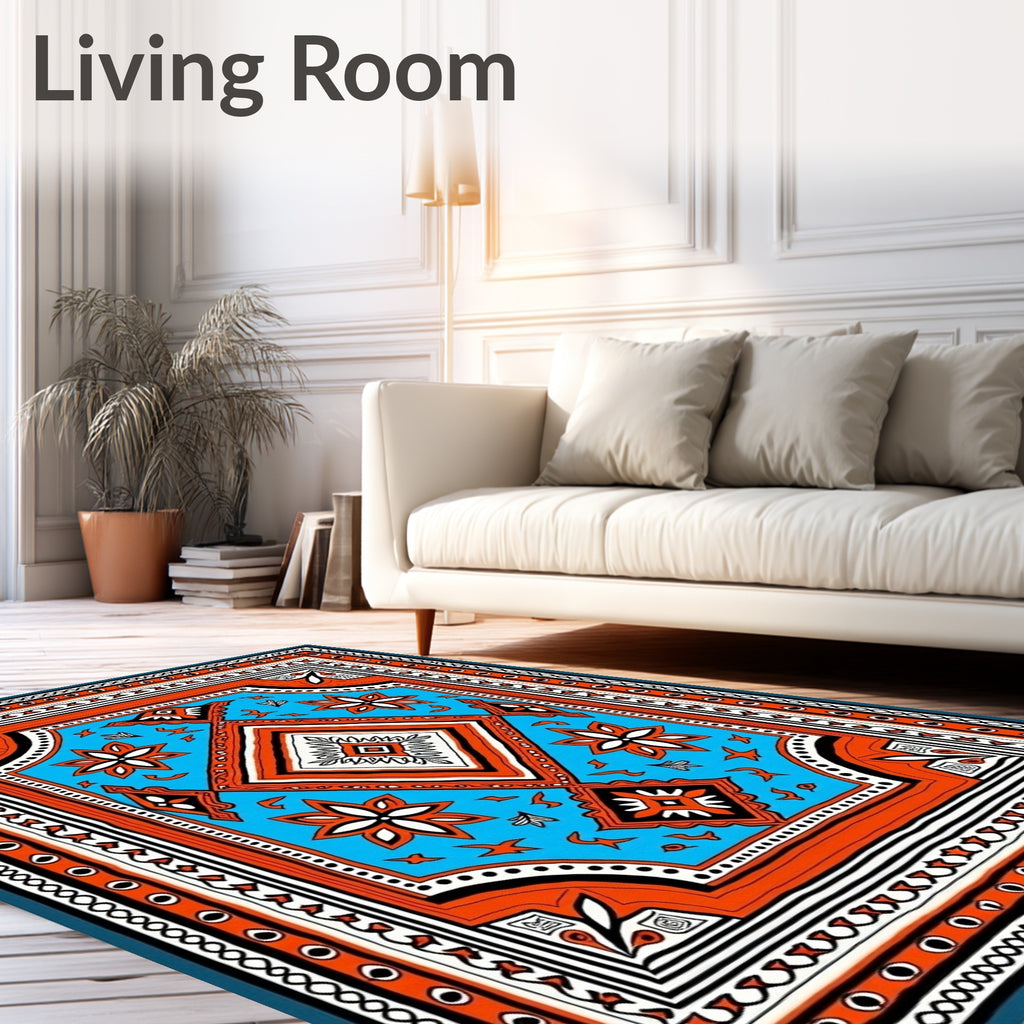 Vibrant Aqua Orange Geometric Diamond Rug