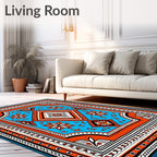 Vibrant Aqua Orange Geometric Diamond Rug
