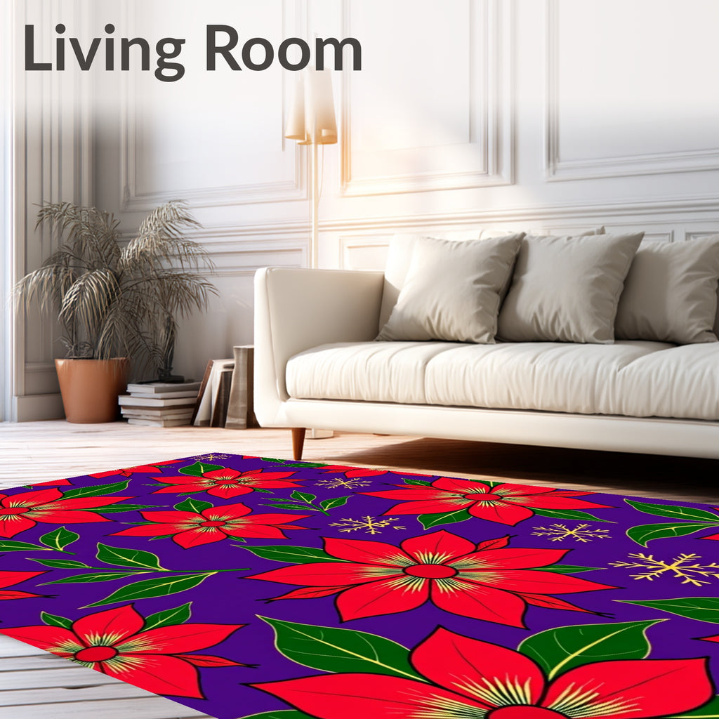 Red Floral Snowflake Purple Background Rug