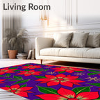 Red Floral Snowflake Purple Background Rug
