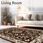 Ornate Brown Floral Medallion Border Rug