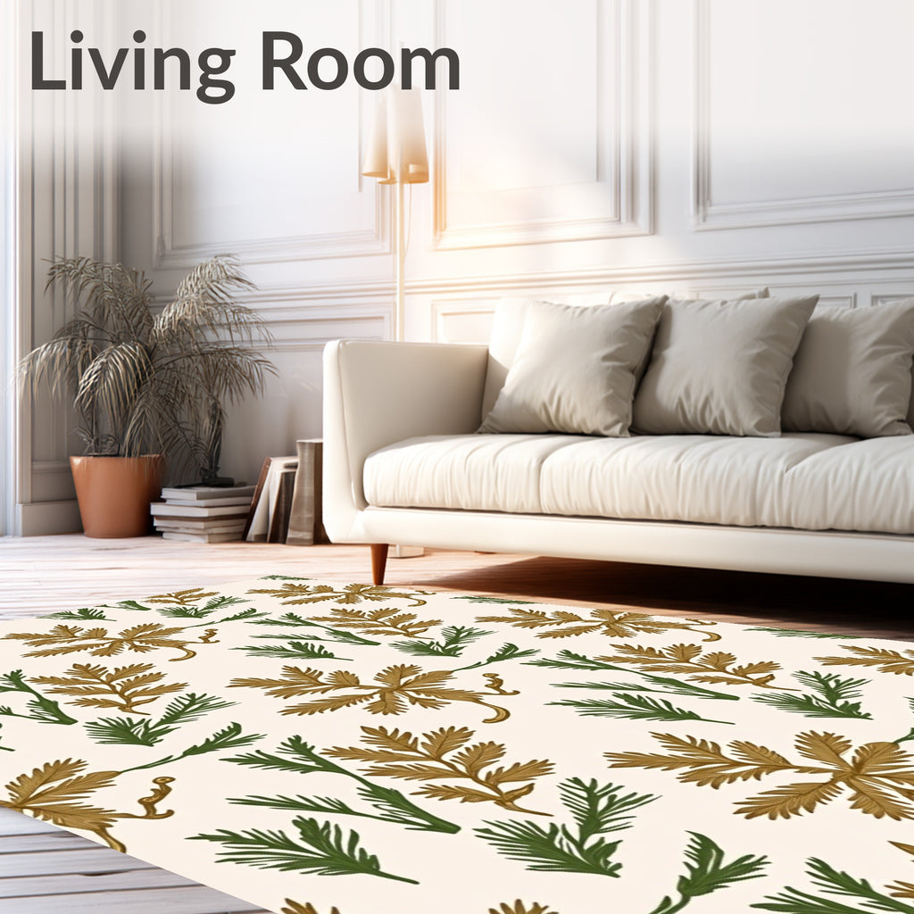 Golden Brown Green Foliage Botanical Rug