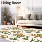 Golden Brown Green Foliage Botanical Rug