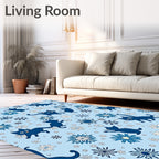 Playful Blue Cats Snowflakes Background Rug